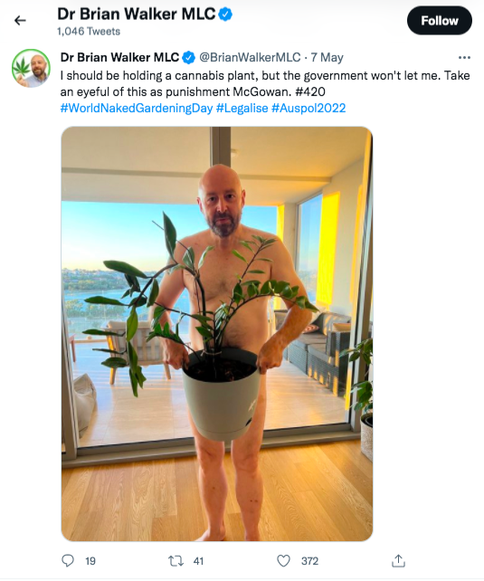 Phwoar-20: Legalise Cannabis MP Dr Brian Walker strips off for the cause