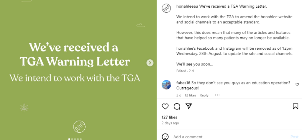 TGA Warning Letters Push honahlee to Pull All Website Content in Enforcement Dispute