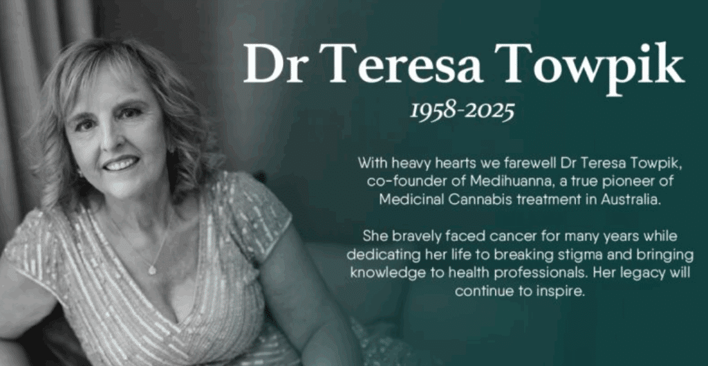 Industry pays tribute to Medihuanna co-founder Dr Teresa Towpik, a trailblazer of medicinal cannabis in Australia